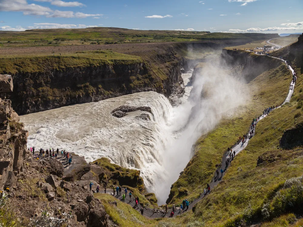 <p><strong>Gullfoss: Golden Cascade with Rainbow</strong></p>