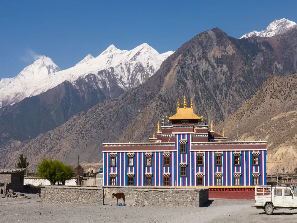 <p><strong>Colorful Gompa Graces Jomsom's North</strong></p>